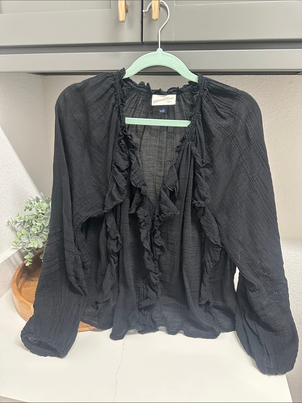 Universal Thread Black Ruffle Front Blouse